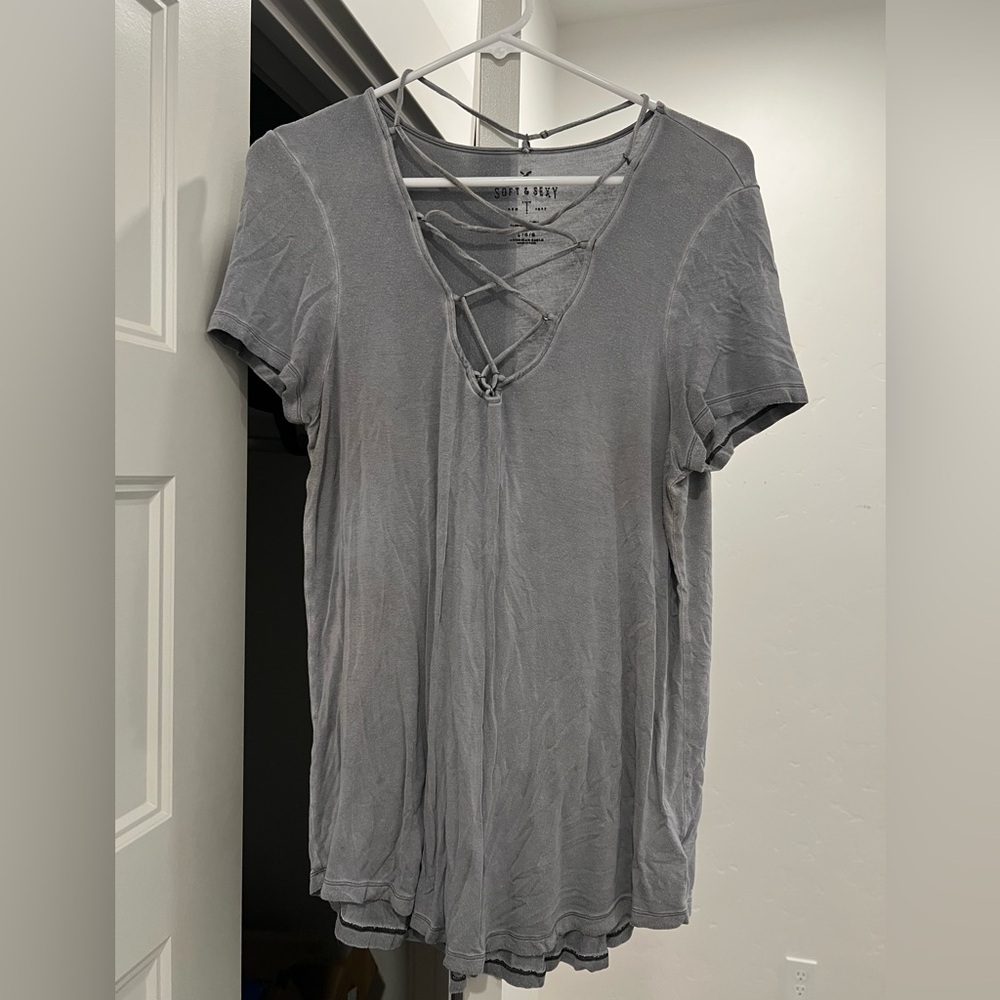 Gray Relaxed Cut Out Short Sleeve Tee
